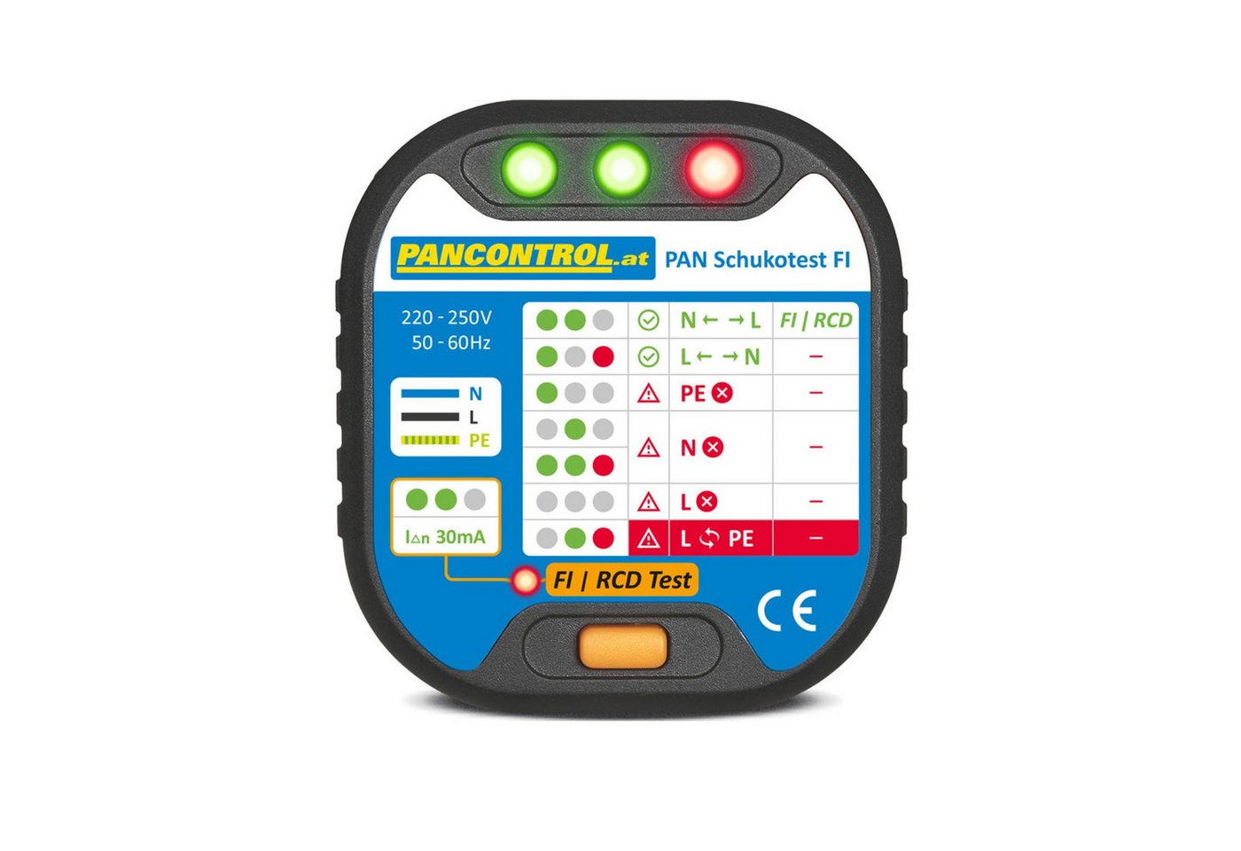 Pancontrol Spannungsprüfer PAN Schukotest FI Steckdosenprüfer CAT II 600V von Pancontrol