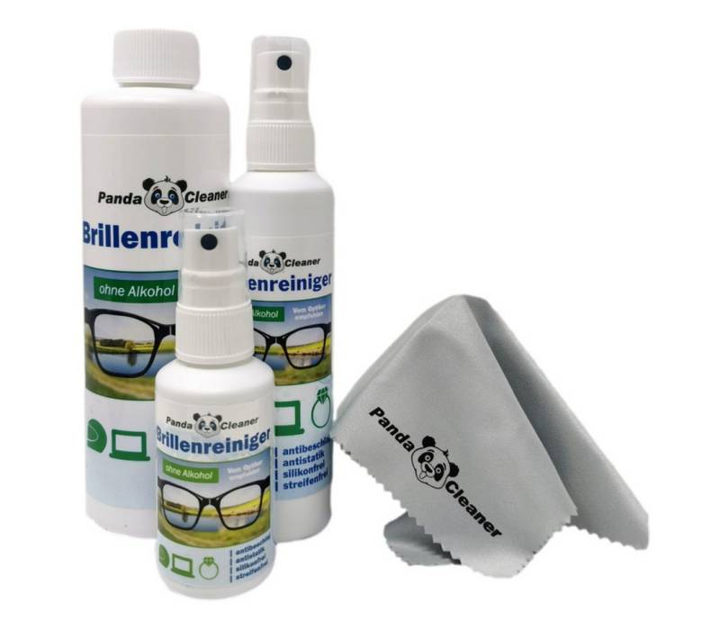 PandaCleaner Brillenreiniger - Bio-Konzentrat - Anti-Beschlag-Formel Glasreiniger (Spar-Set, [4-St. 50ml + 100ml + 250ml + Mikrofasertuch) von PandaCleaner