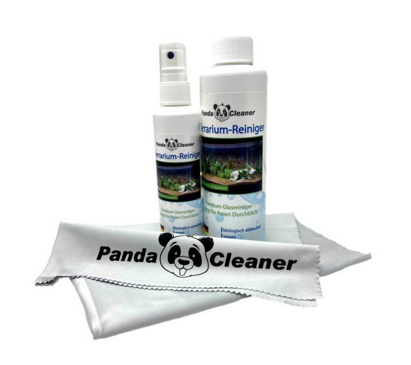 PandaCleaner Terrarium Reiniger - Terrarium-Pflege-/Pflegemittel Terrarienreiniger (Spar-Set, [3-St. 1 x 100ml Sprühflasche, 250ml Refill, Mikrofasertuch 350ml) von PandaCleaner