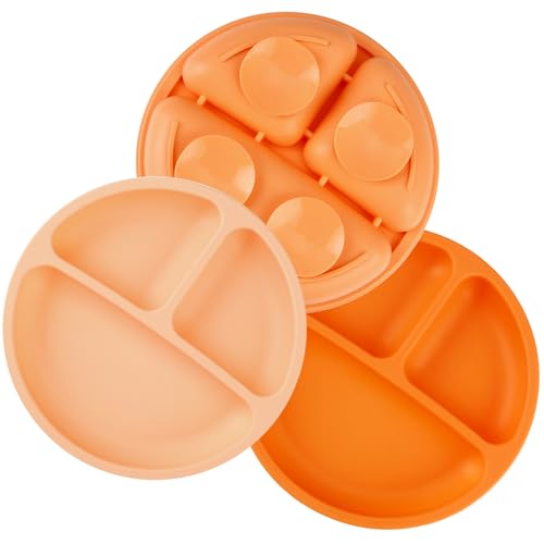 PandaEar 3 Pack Kleinkind Teller Silikon Geteilte Saugplatte für Babys BPA Frei 100% Lebensmittelqualität Silikon Unzerbrechlich Baby Teller (Orange) von PandaEar