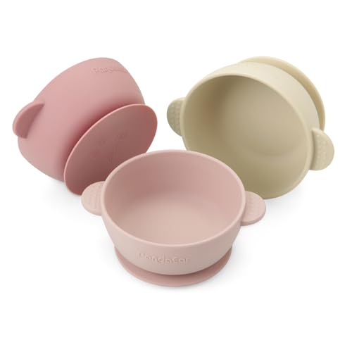 PandaEar 3 Pack Silikon Baby Schüsseln mit Saugnapf| Kinderschüssel Baby Breischale Silikonschüsseln| Lebensmittelqualitt Weiches BPA-freies Silikon (Rosa/Rosenrot/Leinen) von PandaEar