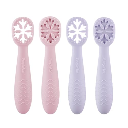 PandaEar 4er Set Lernlöffel für Baby, Starter Breilöffel Fütterlöffel Babylöffel Silikon Esslernlöffel Weich Flexibel Kinder Besteck BPA-frei für Säugling Kind Kleinkind ab 4 Monaten (Rosa Lila) von PandaEar