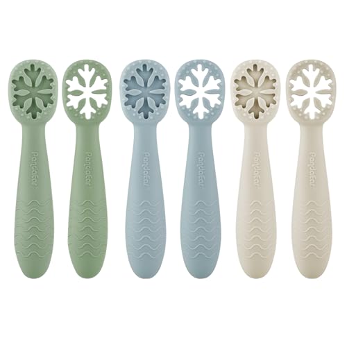 PandaEar 6er Set Lernlöffel für Baby, Starter Breilöffel Fütterlöffel Babylöffel Silikon Esslernlöffel Weich Flexibel Kinder Besteck BPA-frei für Säugling Kleinkind ab 4 Monaten (Blaues Grünes Braun) von PandaEar