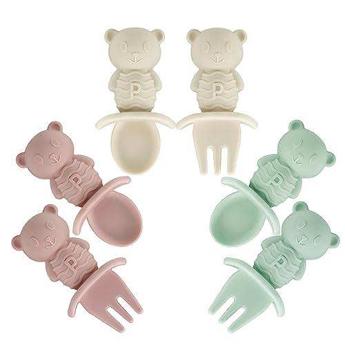 PandaEar 6er-Pack Baby Lernlöffel und Gabel Set, Babylöffel Brei ab 4 6 Monaten, Silikon Kinderlöffel blw Löffel Breilöffel Selber Essen, Esslernbesteck von PandaEar