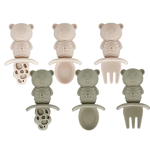PandaEar 6er-Pack Baby Löffel Gabel 4 6+ Monate | Silikon Lernlöffel Baby Breilöffel Selber Essen | Kinderlöffel Esslernbesteck, blw Baby Led Weaning Zubehör von PandaEar