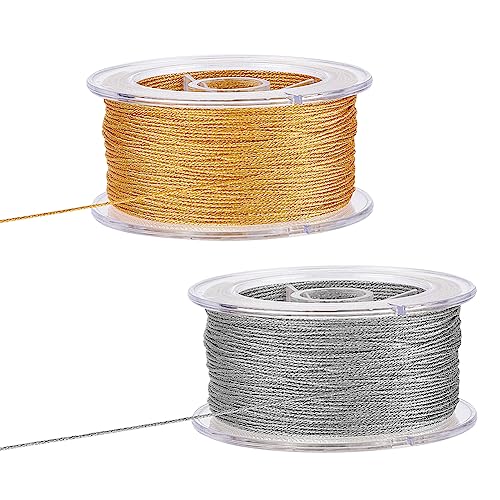 PH PandaHall 100 m Metallkabel Gold Und Silber Nylonfadenschnur Geflochten 0.8 mm Perlenschnur Lamettaschnur Für Selbstgemachten Schmuck Perlenarmbänder Geschenkverpackung Weihnachtsbaumschmuck von PH PandaHall