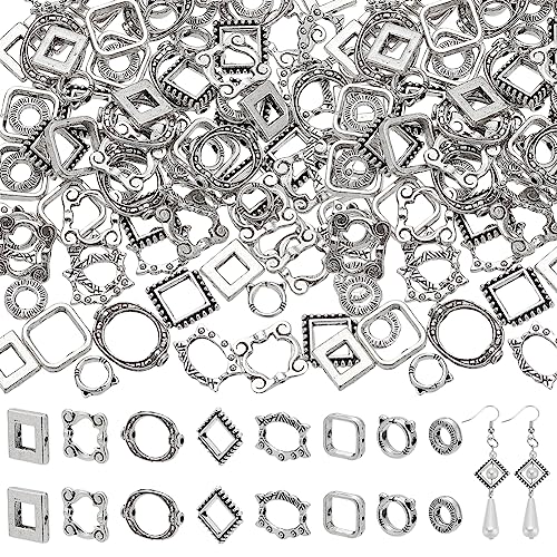 PH PandaHall 112 Stück 8 Stile Perlenrahmen Doppelloch Rahmen Abstandsperlen Quadratisch/Oval/Rund Perlen Hugger Rahmenverbinder Für DIY Ohrringe Armbänder Halsketten Schmuck Bastelarbeiten von PH PandaHall