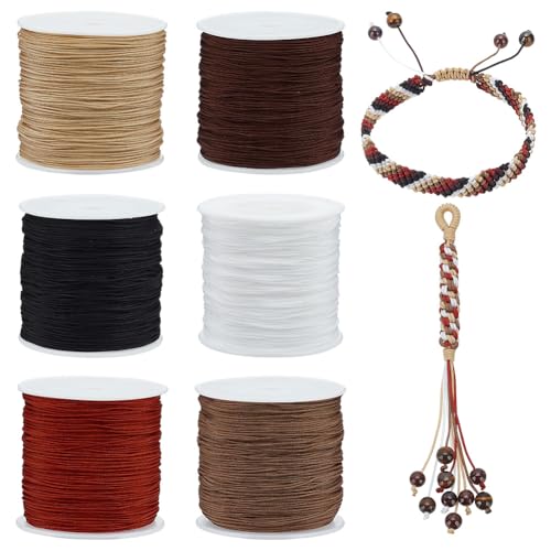 PH PandaHall 600 Yards 0.8 mm Nylon Perlenschnur, 6 Farben, chinesische Knotenschnur, Nylon, Kumihimo, Makramee-Faden, Weihnachtsbaumschmuck, Haardekoration von PH PandaHall