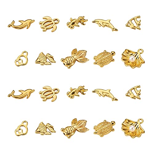 PandaHall 100 Stück Ozeanthema Harzfüller Goldene Schildkröte Delfin Wal Muschel Goldfisch Legierung Epoxidharz Zubehör DIY Harz Füllung Charms Cabochon für Nagelkunst Handwerk Harz Schmuckherstellung von PH PandaHall