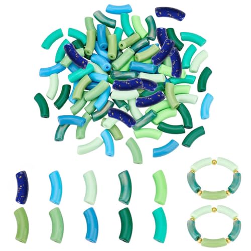 PandaHall 100pcs Acryl Gebogene Rohrperlen, 10 Stil Undurchsichtige Bambus-Distanzperlen Lange Röhre Nudel-Schiebeperlen Für Armbänder Halsketten Schmuckherstellung DIY-Kunsthandwerk von PH PandaHall