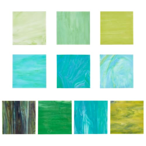 PandaHall 10pcs 10 Farben Glasmalereien, 3.9 x 3.9 Inch Square Große Kathedrale Mosaik Glasfliesen Grün Blau Sorte Mosaikfliesen Für Glas Hobby Projekte Und Mosaike von PH PandaHall