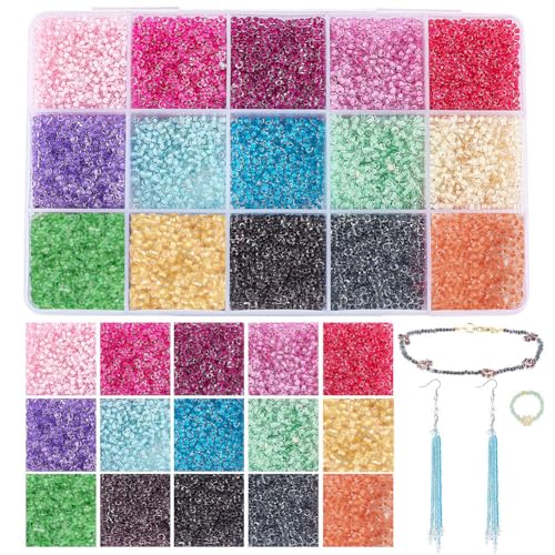 PandaHall 12000 Stück Glas-Rocailles 15 Farben Pony-Perlen 2mm Winzige Rocailles Transparente Silbergefütterte Rocailles Mini-Abstandsperlen Für Die Herstellung von Schmuck Halsketten, Armbändern von PH PandaHall