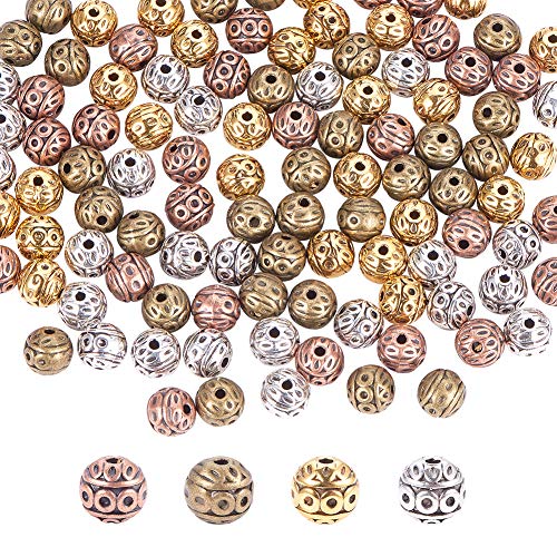 PandaHall 120Pcs 8mm 4 Farben Winzige Runde Distanzperlen Aus Wellpappe Lose Perlen Aus Tibetischem Metall Für Die Schmuckherstellung, Bohrung: 1 mm von PH PandaHall