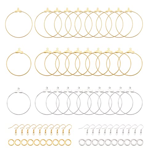 PandaHall 130pcs Hoop Earring Findings Perlen Hoop Earring Komponenten Mit Ohrringhaken Und Biegeringen Für Die Herstellung von Ohrringschmuck (Platinum & Goldend) von PH PandaHall