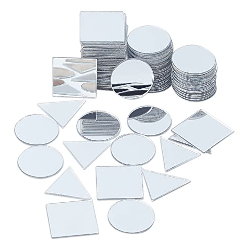 PandaHall 3 Formen Spiegelfliesen 150 Stücke Selbstklebende Mosaikfliesen Acrylspiegel Mosaik Fliesen Spiegel Selbstklebende Wandaufkleber für Handwerk Machen Dekoration (Dreieck, Platz, Runde) von PH PandaHall