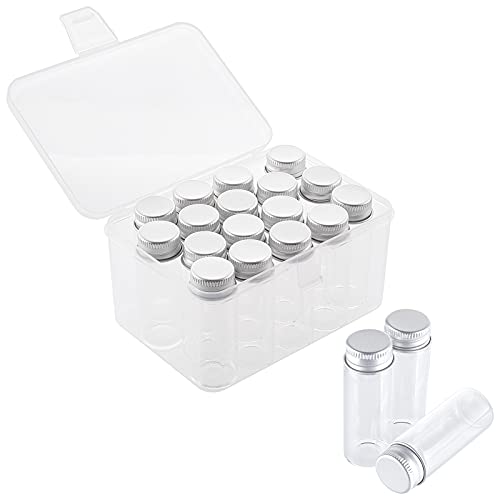 PandaHall 17 Stück 14ml Fläschchen, Winzige Glasflaschen Klare Leere Gläser mit Aluminium-Schraubdeckeln Kleine Mini-Message-Probenflasche für Hochzeitsbevorzugungen Dekorationen Flüssiglagerung von PH PandaHall