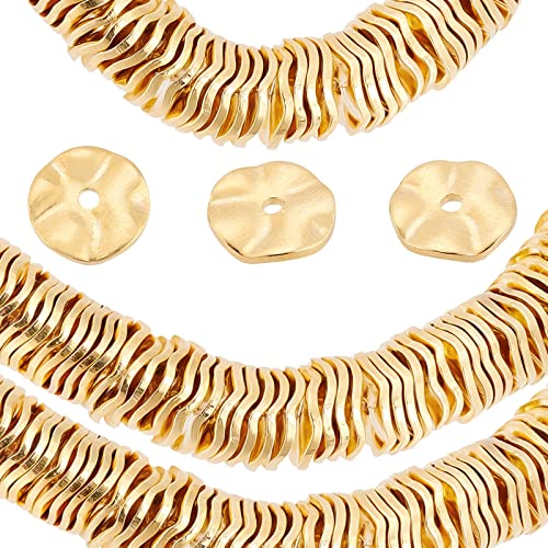 PandaHall 18K Vergoldete Zwischenperlen 50 Stück Flache Runde Lose Perlen Messing Gewellte Scheibenperlen Für DIY Armbänder Halsketten Ohrringe Schmuckherstellung Handwerksherstellung von PH PandaHall