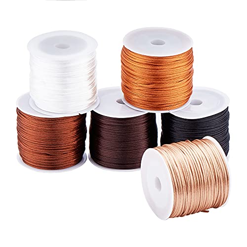 PandaHall 192 Yards 6 Farben Satin Rattail Cord, 1 mm Seidenschnur Mit Nylonbesatz Für Chinesischen Knoten, Makramee, Perlstickerei, Freundschaftsarmband Schmuckherstellung von PH PandaHall