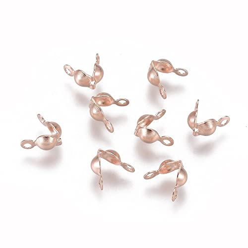 PandaHall 20 Stück 304 Edelstahl Perlenspitzen Knoten Abdeckung 7,5 x 4 x 3,5 mm Roségold Metall offene Klappe Perlen Spitzen Mini Calotte Endkappen für DIY Schmuckherstellung von PandaHall