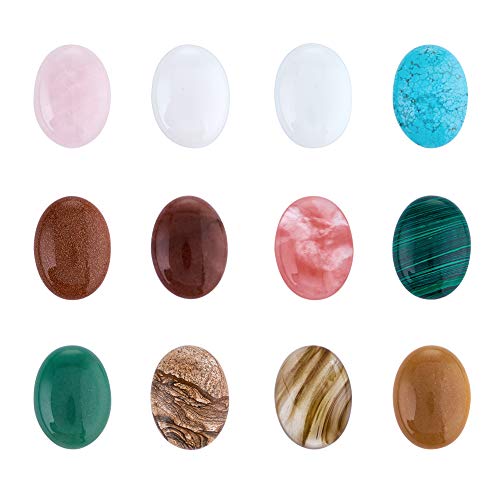 PandaHall 20 Stück natürliche und synthetische ovale Edelstein-Cabochons 40 x 30 x 8 mm Halbedelsteine Perlen für DIY-Schmuckherstellung (zufällige Farbe) von PH PandaHall