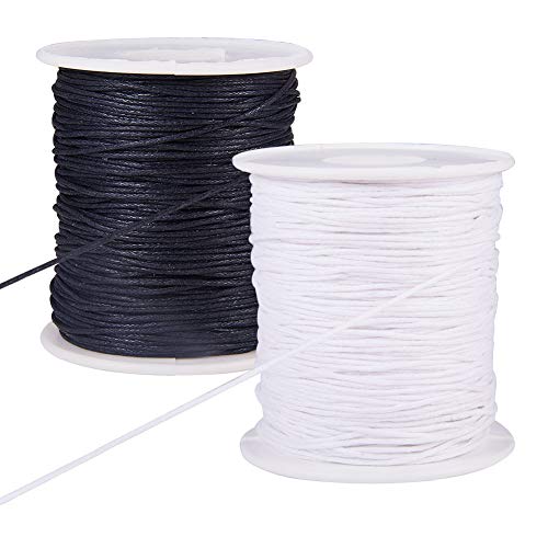 PandaHall 200 Yards 2 Farbe 1mm gewachste Baumwollfaden Cords Thread Perlen String Spool für Schmuckherstellung und Macrame Supplies (Black & White, 100 Yards pro Rolle) von PH PandaHall