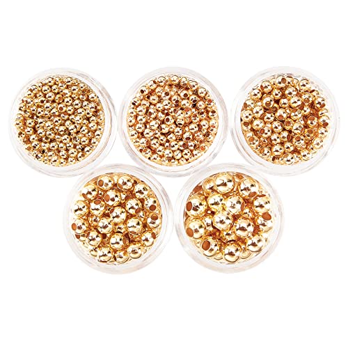 PandaHall 2355pcs Separate Perlen Goldperlen Spacer Beads Space Spacer Perlen in Eisen Goldene Perlen für Schmuckherstellung，2/2.5/3/4/5mm von PH PandaHall