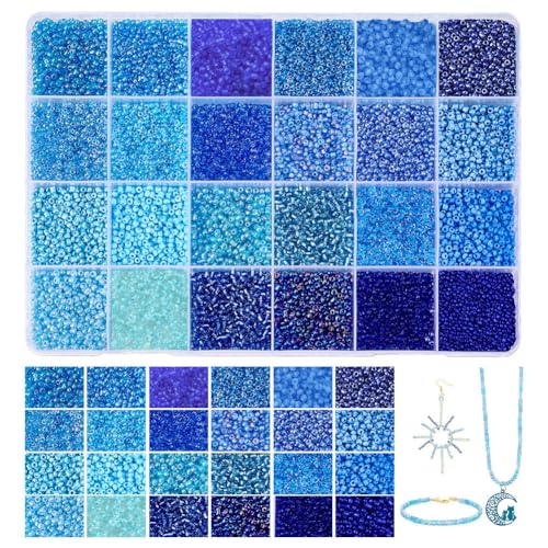 PH PandaHall 24000 Stück Glas Perlen Zum Auffädeln, 12/0 Bastelperlen Blau Serie 2 mm 24 Farben Ozean Meer Kleine Pony-Perlen Mini-Abstandsperlen Für Die Herstellung Von Armbändern von PH PandaHall