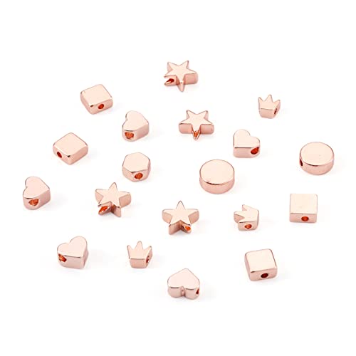 PandaHall 30 Stück Messing-Abstandshalter-Perlen flach rund Stern Herz Quadratische Krone Hexagon Rose Gold Metall Spacer lose Perlen für DIY Schmuckherstellung von PH PandaHall