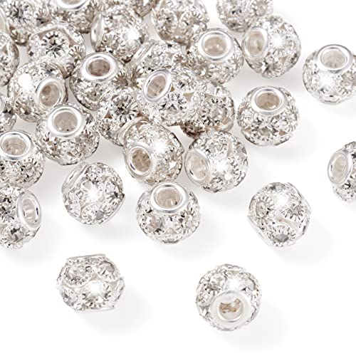 PandaHall Messing-Kristall-Strassperlen, 12 mm, Silberfarben, Güteklasse A, großes Loch, Rondelle-Charm-Abstandshalter, lose Perlen für Armbänder, Halsketten, Ohrringe, Bastelarbeiten, 30 Stück PandaHall Messing-Kristall-Strassperlen, 12 mm, Silberfarben, Güteklasse A, großes Loch, Rondelle-Charm-Abstandshalter, lose Perlen für Armbänder, Halsketten, Ohrringe, Bastelarbeiten, 30 Stück von PH PandaHall