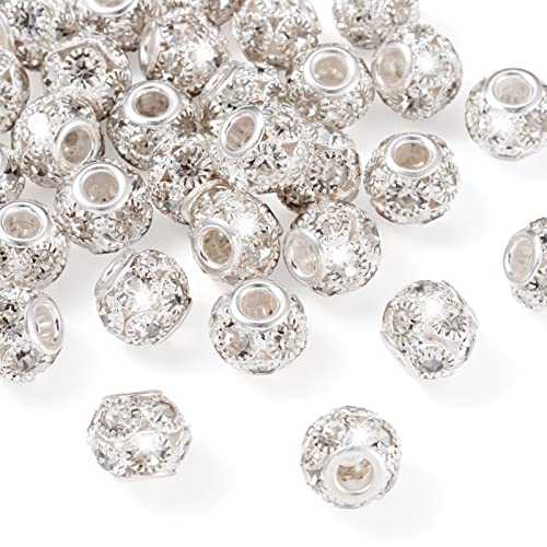 PandaHall 30 Stück Messing Kristall Strass Perlen 12 mm Silber Grade A großes Loch Rondelle Charm Spacer lose Perlen für Armbänder Halsketten Ohrringe Basteln von PH PandaHall