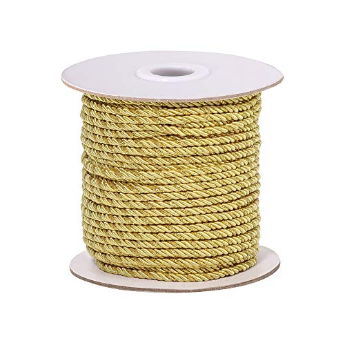 PandaHall 3mm / 35 Yards Metallic Twisted Cord Rope 3-lagiger Twisted Cord Trim Thread String für Wohnkultur, Polsterung, Vorhang Raffhalter, Ehrenkordel (Gold) von PH PandaHall