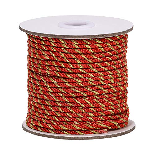 PandaHall 3mm / 35 Yards Metallic Twisted Cord Rope 3-lagiges Polyester-Schnur-Cord Zweifarbiges, glänzendes Cord-String-Gewinde für Wohnkultur, Polsterung, Vorhang-Raffhalter, Ehrenkordel (rot) von PH PandaHall