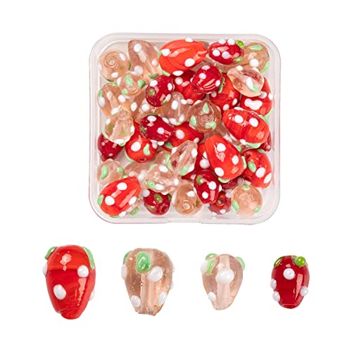PandaHall 40 Stück handgefertigte Erdbeer-Perlen in 2 Farben 3D-Erdbeer-Obst-Glas-Abstandshalter lose Perlen für Schmuckherstellung DIY Handwerk von PH PandaHall