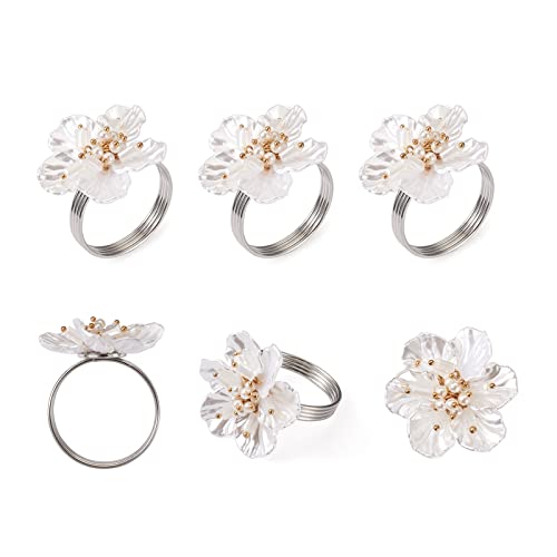 PandaHall 6 Stück weiße Blumen Serviettenringe mit Perlen Perlen Platin Floral Metall Serviettenringe Halter für Hochzeit Bankett Dinner Party Dekoration von PH PandaHall