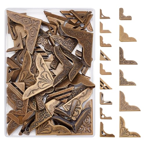 PandaHall 60 STK. 15 Stile Eisen Eckschutz Guard Edge Cover, Metallmöbel Dekorative Abdeckung Pad Für Schreibtisch Schmuck Fall Box Buch Scrapbooking Alben Menüs Dreieck Geschnitzt, Antik Bronze von PH PandaHall