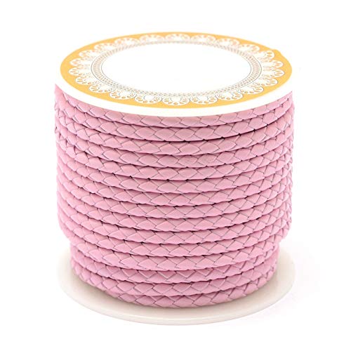 PandaHall 8 Meter 3 mm geflochtene Lederschnur rosa runde Echtlederschnur für DIY-Armbänder, Halsketten, Schmuckherstellung von PH PandaHall