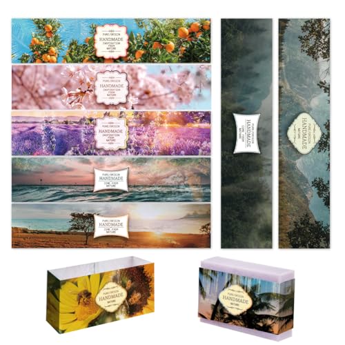 PandaHall 9 Styles Natural Scenery Wrap Tape 90 Stück Handgefertigte Seifenverpackung Kunsthandwerk Wrapper-Ärmel Abdeckungen Vertikale Etiketten Für Selbstgemachte Seifenstücke Verpackung von PH PandaHall