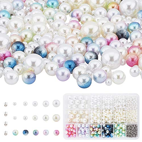 PandaHall 955pcs 5 Größen Imitation Runde Perlen Keine Löcher Perlen Regenbogen Acryl Lose Perlen Mit 20g Perlennietknöpfen Für Die Hochzeit, Party, Hüte Schuhe Kleidung Taschen Röcke DIY Basteln von PH PandaHall