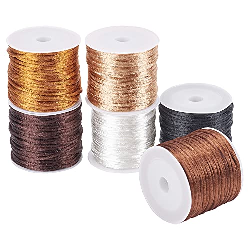 PandaHall 96 Yards 6 Farben Nylon Trim Seidenschnur， 1.5mm Satin Rattail Cord String Für Chinesischen Knoten, Makramee, Perlstickerei, Freundschaftsarmband Schmuckherstellung von PH PandaHall