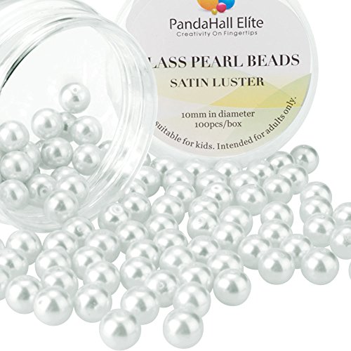 PandaHall Elite 10mm ca 100Stk. Klein Satin abstrahlend Glas Round PerleSchmuck DIY runde Kasten Weiss von PH PandaHall