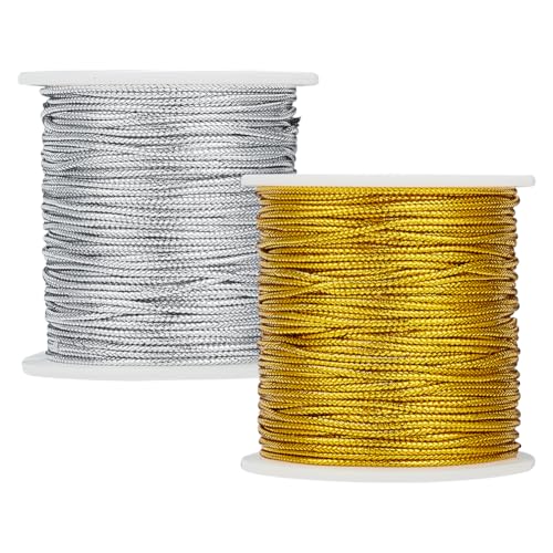 PandaHall Elite ca. 100 m 2 mm Metallkabel Geflochtene Metallperlenkabel Metallisches Lametta-Kabel Lametta-Schnur für Geschenkverpackungsbänder Basteln, Gold & Silber von PH PandaHall