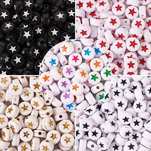 PandaHall Flache runde Acrylperlen mit Emaille-Stern, bunte Abstandshalter, lose Perlen für DIY-Schmuckherstellung, Kunsthandwerk, Loch: 1,6 mm, 500 Stück von PH PandaHall