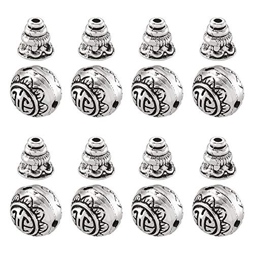 PandaHall Guru-Perlen mit 3 Löchern, 10 mm, Antiksilber, Buddha-Kopf-Perlen, Kappe für Schmuckherstellung, 10 Sets von PH PandaHall