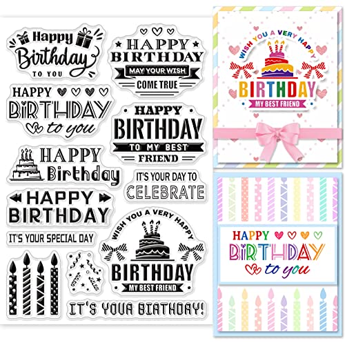 PandaHall Happy Birthday Muster Durchsichtige Stempel Transparente Gummistempel Wörter Kerzen Banner Für DIY Scrapbooking Stempel Geburtstagskartenherstellung Dekoration Papier Fotokarte Album Basteln von PH PandaHall