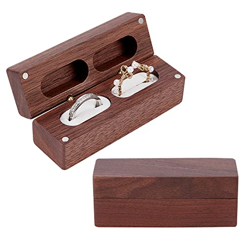 PandaHall Hochzeitsringe Box mit 2 Schlitzen, Verlobungsring, Rustikaler Holz, Box für Verlobungsring, Rechteck, Doppelring, mit weißem Innenfutter von PH PandaHall