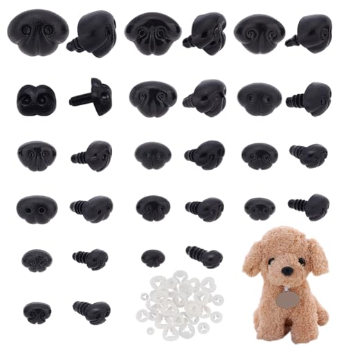 PH PandaHall 120 Stück Schwarze Kunststoffnasen, 15 Größen Sicherheitsnasen mit Abstandhalter Teddybär Nasen zum Basteln Häkeln und Basteln mit Kuscheltieren, Stift: 4.5mm~6.5mm von PH PandaHall