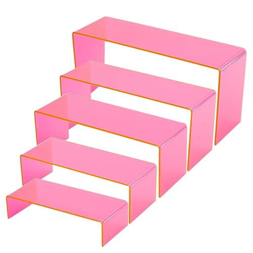 PH PandaHall 5 Stöckiger Acryl Display Riser Transparent Rosa Präsentationsständer Sammlerstücke Regal Vitrinenzubehör Für Schmuck Kosmetik Gläser Desserts Cupcakes Süßigkeiten Leckereien von PH PandaHall