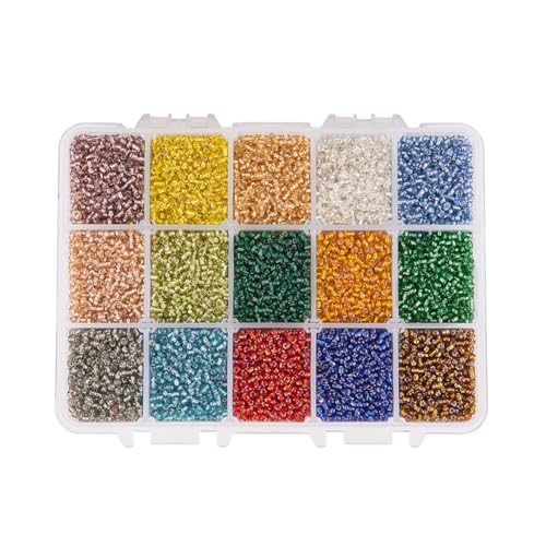 PH PandaHall Über 500pcs 15 Farbe 8/0 Glas Rocailles 3mm Silber ausgekleidet Perlen mit Container Box für Schmuck machen von PH PandaHall