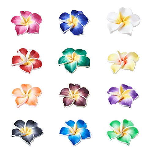 PandaHall Polymer-Perlen, Blumen-Design, gemischte Farben, Plumeria-Perlen mit Loch für die Schmuckherstellung, 15 mm von PH PandaHall