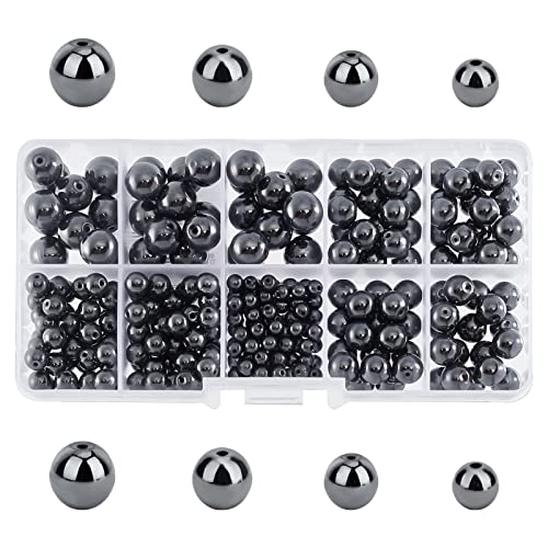 PandaHall Schwarze Hämatitperlen, 316 Stück 4 Größen 4 mm 6 mm 8 mm 10 mm Runde Edelsteinperlen Lose Energieperlen Mit 1~2 mm Loch Für Ohrringe Armbänder Halsketten Schmuck DIY Basteln von PH PandaHall